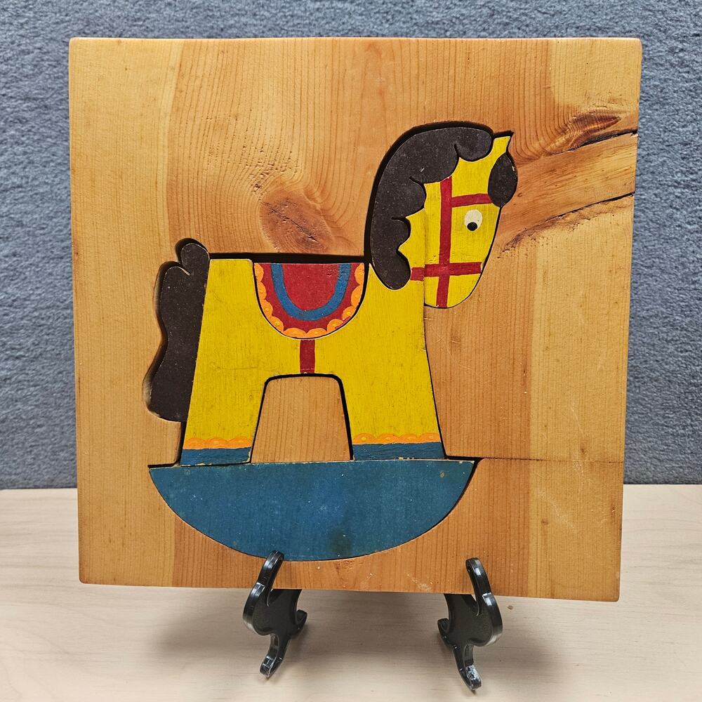 Vintage Mid Century Hand-Made and Hand-Painted 7 Piece Horse Childs Wood Puzzle